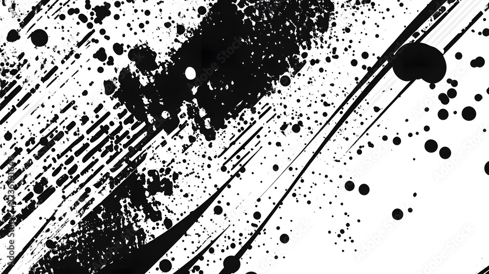 Leinwandbilder Abstract black and white grunge textured background with dynamic splatter brush strokes paint splatters and chaotic graphic design elements  Modern minimalist surface with a sense of power energy