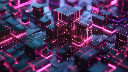 Fototapeta premium Neon Futuristic Digital Grid Cityscape