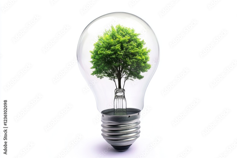 Poster a creative concept featuring a light bulb with a small tree growing out of it