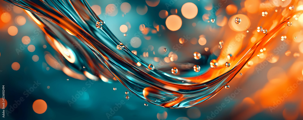 Poster vibrant water splash with colorful bokeh background, creating a dynamic atmosphere