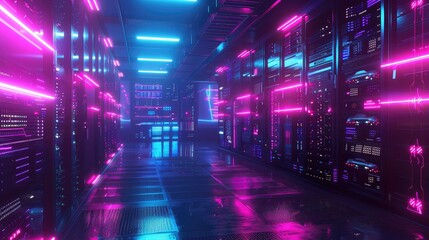 Fototapeta premium Neon-Lit Modern Data Center