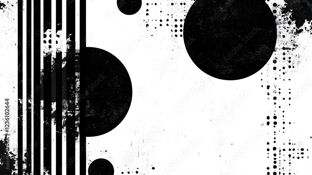 Fototapete Abstract geometric pattern with black and white shapes dots lines and circles  Minimalist modern and contemporary digital backdrop or wallpaper with contrasting textures and graphic elements
