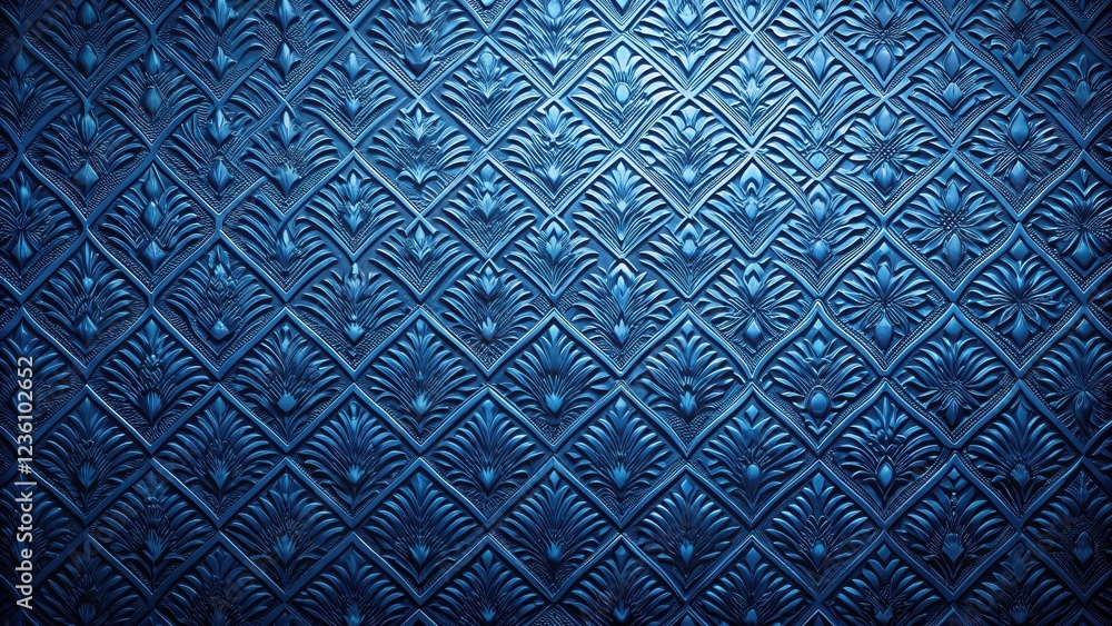 Poster intricate embossed floral pattern on a deep blue surface