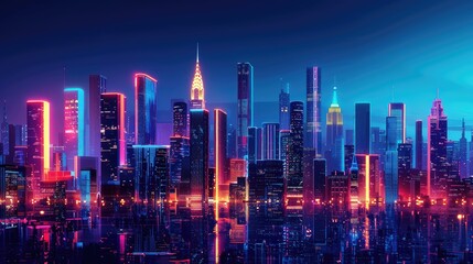 Fototapeta premium Futuristic Neon City Skyline at Night