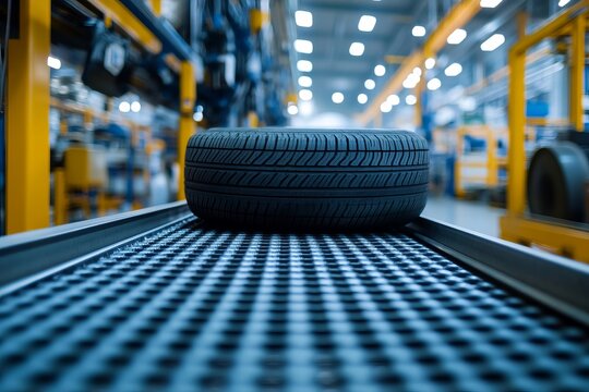 A tyre on an assembly line in a factory - Powered by Adobe