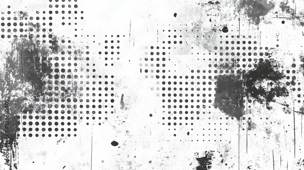 Aufkleber Abstract minimalist monochrome background with distressed grunge texture and halftone dot pattern  Stylized digital graphic design template for use in web banners posters wallpapers