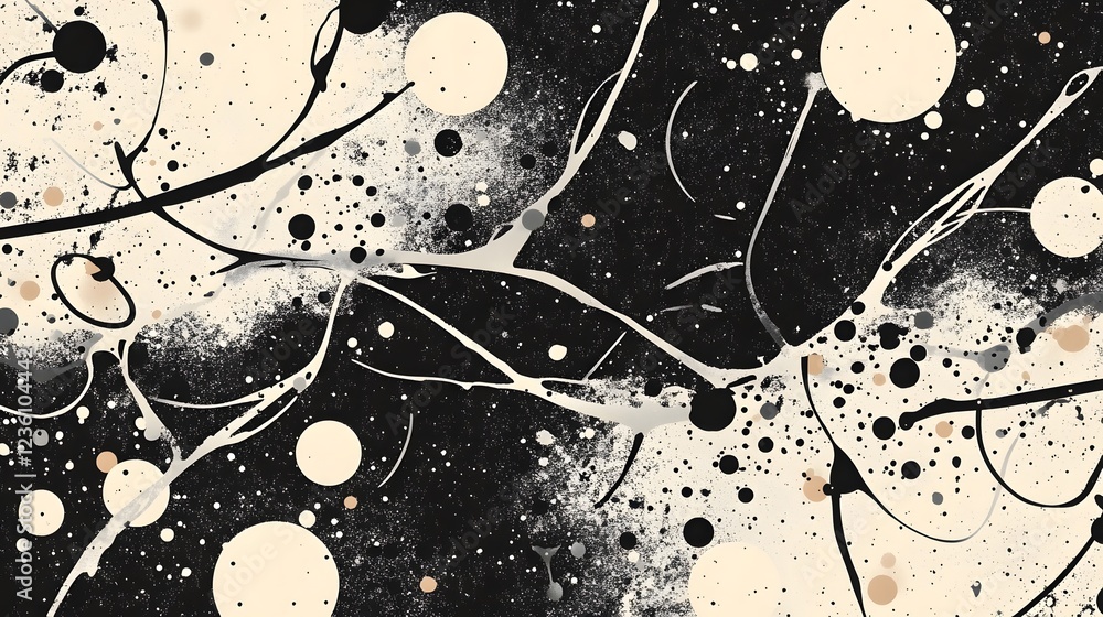 Fototapete Abstract monochromatic background with dynamic splatter effect and subtle cosmic or nebula like elements creating a modern experimental and visually intriguing composition