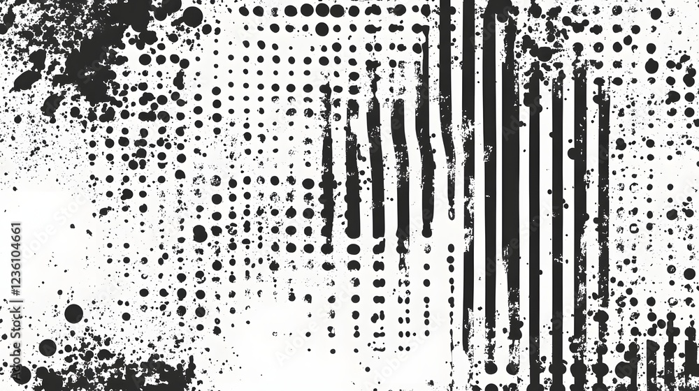 Poster abstract monochrome background with a distressed grainy and speckled texture featuring a halftone ef