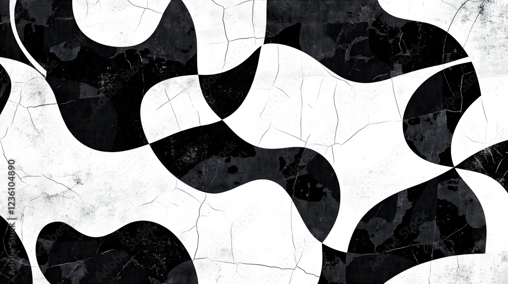Aufkleber Abstract monochrome background with a repeating pattern of various irregular geometric shapes and contrasting textures creating a minimalist modern and digital like design