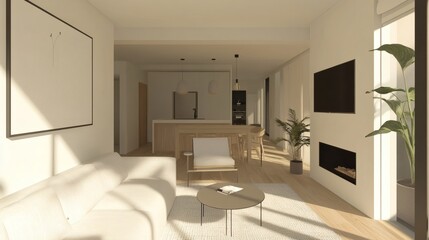 Fototapeta premium Sunlit Modern Living Room Interior Design with Minimalist Decor