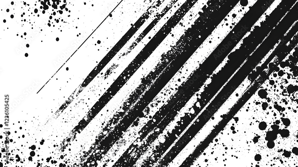 Fototapete abstract monochrome background with dynamic diagonal stripes splattered paint and textural elements 