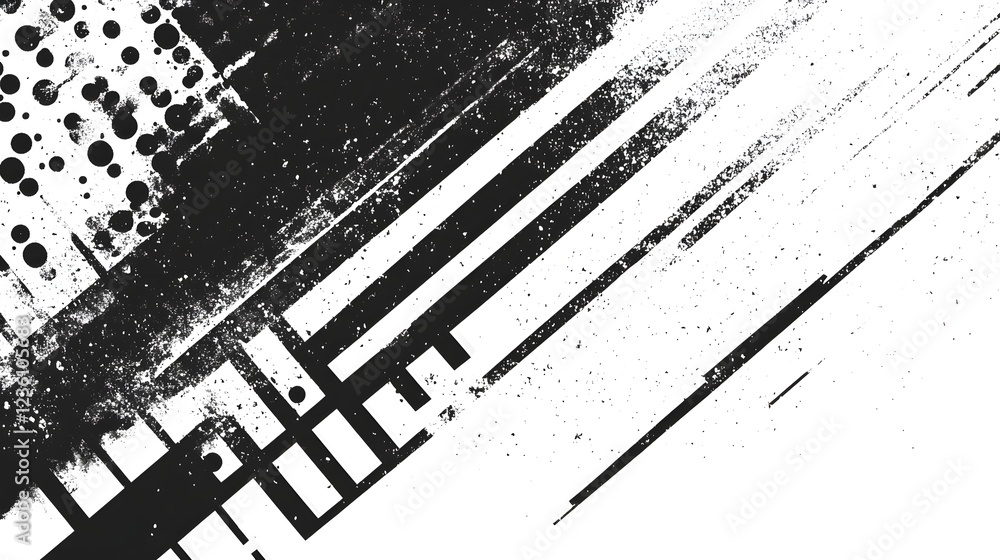 Leinwandbilder abstract monochrome background with dynamic geometric patterns grunge textures and bold brush stroke