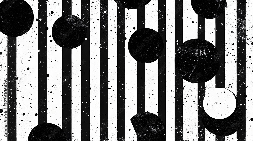 Leinwandbilder Abstract monochrome geometric background with striking contrast of black and white circles dots and lines on a textured dark surface  Minimalist modern