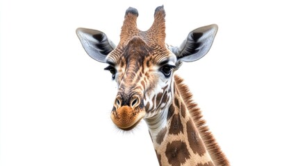 Fototapeta premium Close-up shot of a giraffe's face against a white background