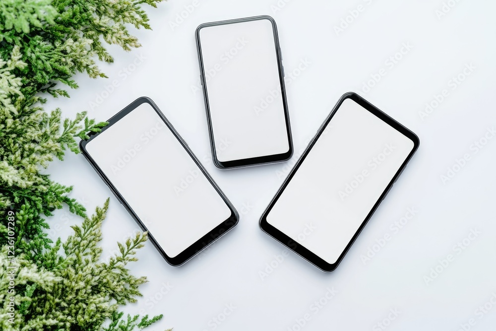 Poster three smartphones in a row with a minimalist design