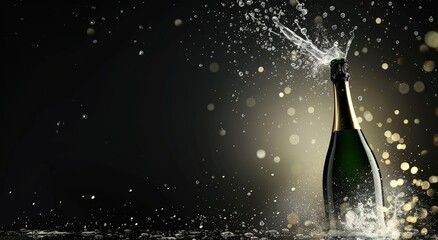 A champagne bottle popping on a sparkling background, with blank space for customized content, luxurious celebration for festival.