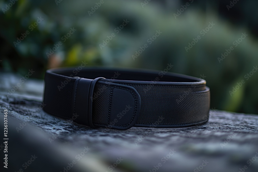 Poster a close-up view of a belt lying on a rocky surface