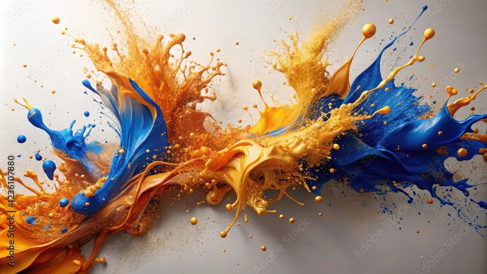 Poster A vibrant collision of blue and gold paint explodes in a dynamic dance of color and motion.