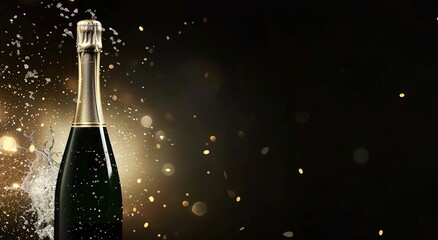 A champagne bottle popping on a sparkling background, with blank space for customized content, luxurious celebration for festival.