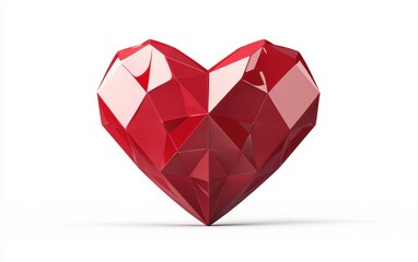 Heart built from shiny red origami paper for Saint Valentines Day and 8 March Womens Day isolated on a white background