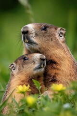 Two groundhogs standing together