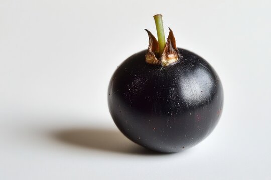 Fototapeta A single black eggplant sitting on a clean white surface, ready for use in cooking or photography
