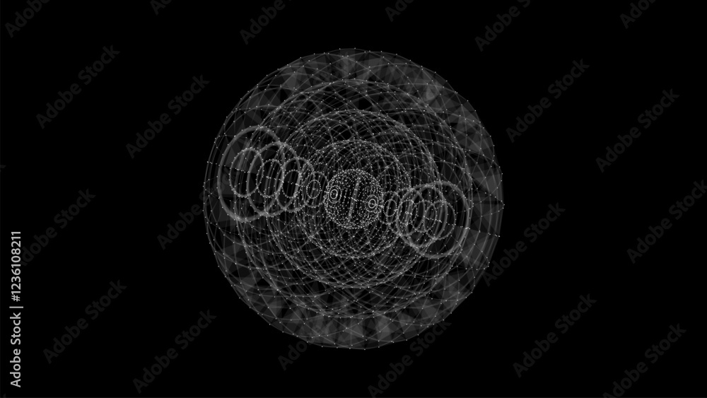 Poster futuristic vector black sci-fi sphere in space. technology circle a network connection big data. dig