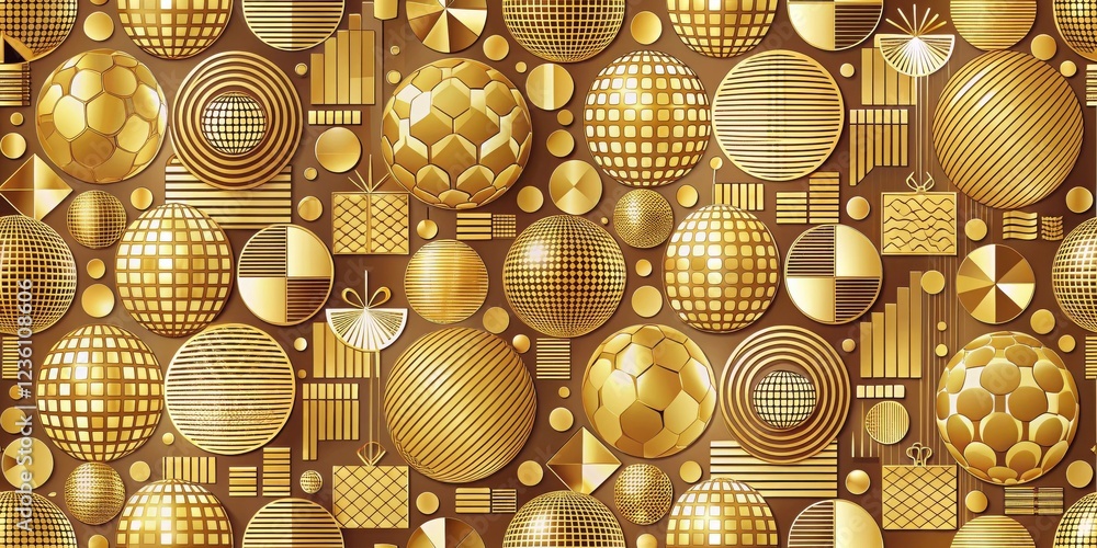 Aufkleber A seamless pattern of gold geometric shapes and spheres creating a dazzling and luxurious design