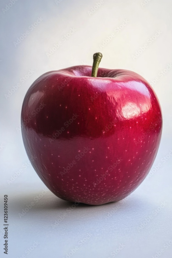 Poster a single red apple sits on a clean white table, ready for use or display