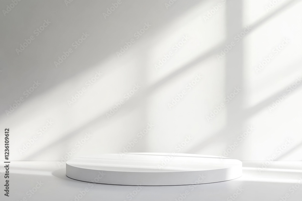 Poster a single white round object sits on a white surface