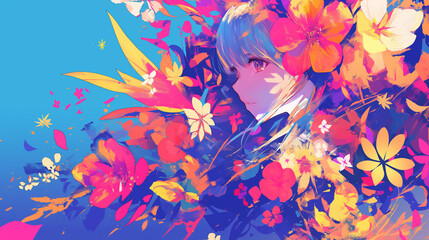 A vibrant portrait adorned with floral elements.