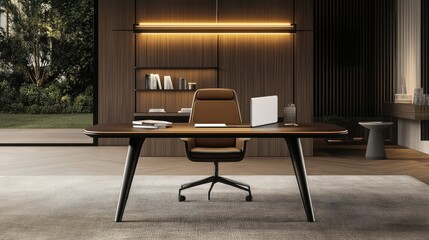 Convertible dining table doubling as a workspace in a contemporary open-plan home with warm lighting.