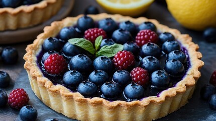 Fresh fruit filling in a sweet tart crust