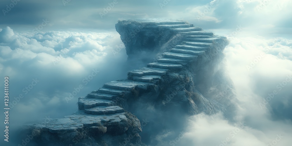 Poster ethereal staircase ascending into the clouds symbolizing a journey through the celestial realm with 