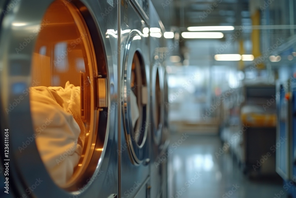 Poster washing machines in a factory setting, suitable for use in business or industry-related concepts