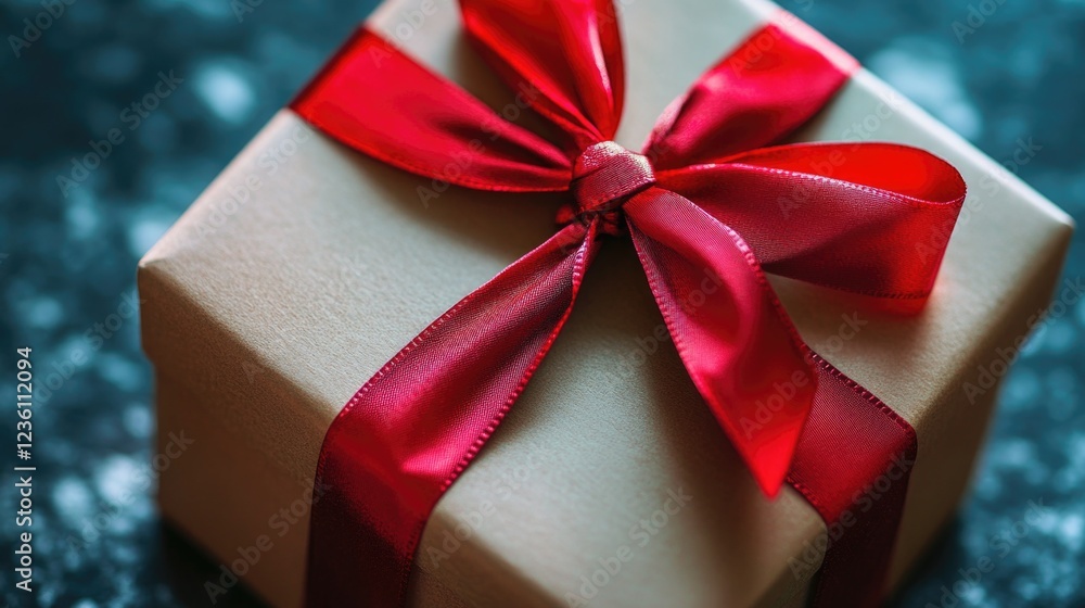 Poster A gift box wrapped with a bright red ribbon, ideal for wrapping presents or adding a pop of color to a photoshoot
