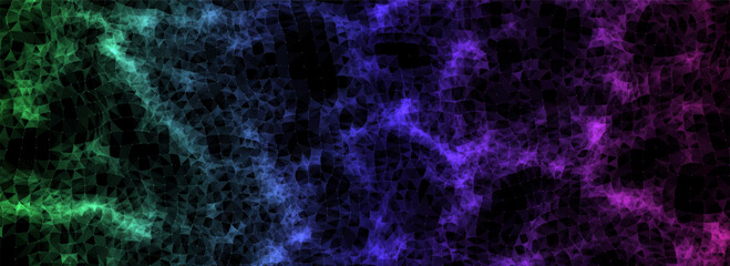 Abstract vector technology colors wave top view with moving dots and lines. AI in virtual reality on digital background. Wireframe texture. Dynamic network connection data analysis.