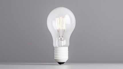Edison bulb, glowing, on grey background, idea concept