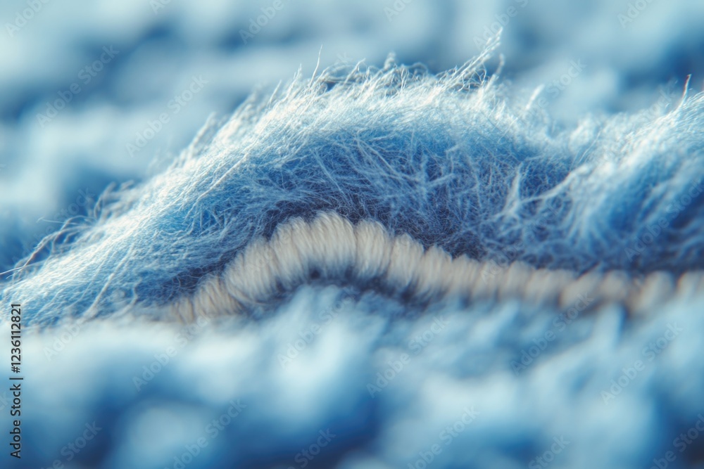 Poster a close-up shot of a soft blue and white blanket, great for showcasing texture or as a decorative el
