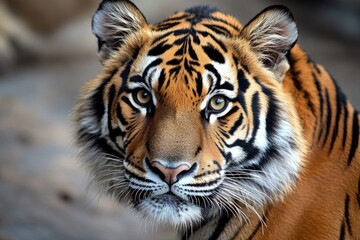 Fototapeta premium A close-up shot of a tiger's face with a blurry background