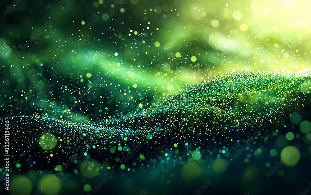 Poster Abstract green particle wave background.