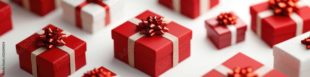 Aufkleber a collection of gift boxes wrapped in red and white paper with matching bows, ideal for use in packa