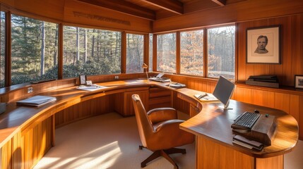 Scandinavian-inspired home office corner with a sleek, adjustable desk and modular furniture.