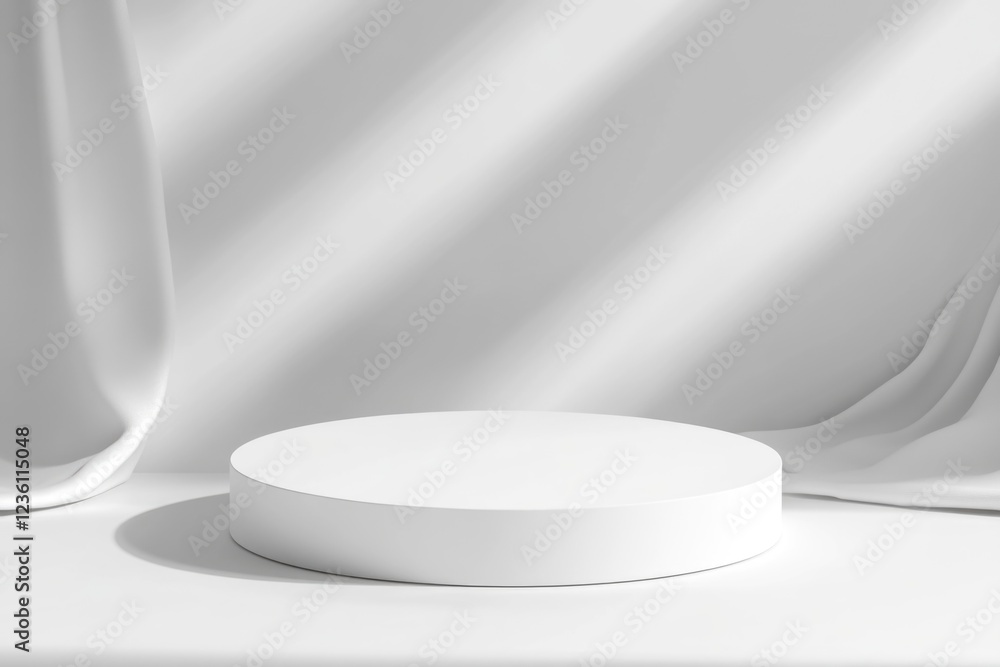 Poster A single white round object sits on a clean white surface, with no distractions or additional elements