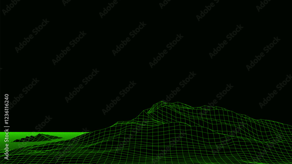 Poster abstract green mountains on background. 3d topography map of terrain planet earth. vector grid lands