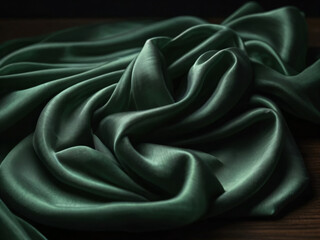 Obraz premium The green silk material is delicate and finely woven.