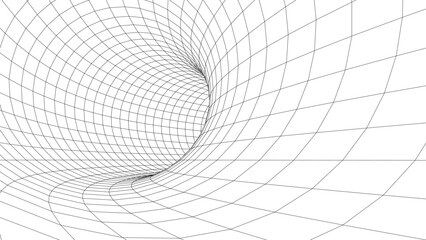 Obraz premium Futuristic vector sci-fi circle portal in space. 3D white ai tunnel with dots and lines. Abstract digital wormhole data. Flow particle by funnel. Fantasy circle vortex on dark background.