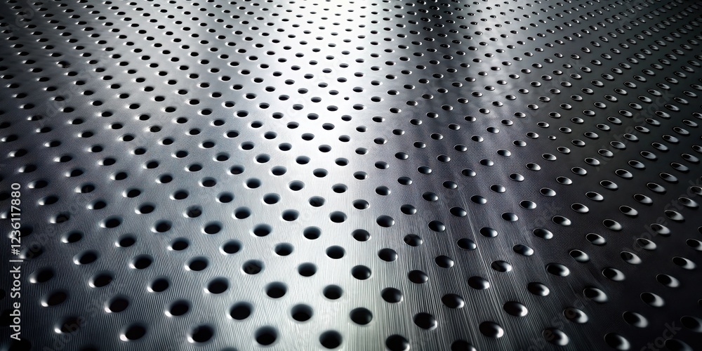 Fototapete a metallic surface with a repeating pattern of circular holes, showcasing a textured and industrial 