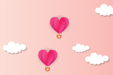 Paper valentines day hearts on pink color. Happy valentine's day background paper cut hearts style and element with red and pink color