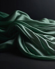 Fototapeta premium Green silk drapes elegantly with subtle patterns.